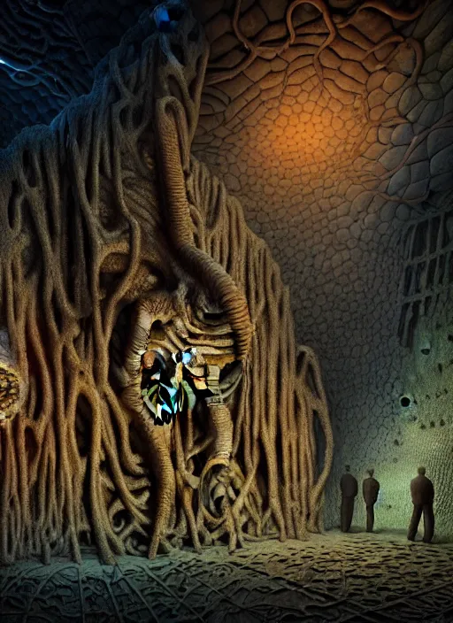 Prompt: detailed image of a creepy natural museum in the deep space by richard corben, rich deep colors. masterpiece . intricate artwork, very coherent symmetrical artwork, cinematic, hyper realism, high detail, auschwitz camp, octane render, unreal engine, 8k, Vibrant colors, Smooth gradients, High contrast, depth of field. by Katsuhiro Otomo, full body character drawing, inspired by Evangeleon, clean ink detailed line drawing, intricate detail, extremely detailed.