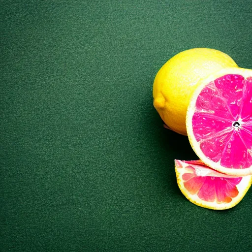 Image similar to a photography of a pink lemon on a green background - professional photography