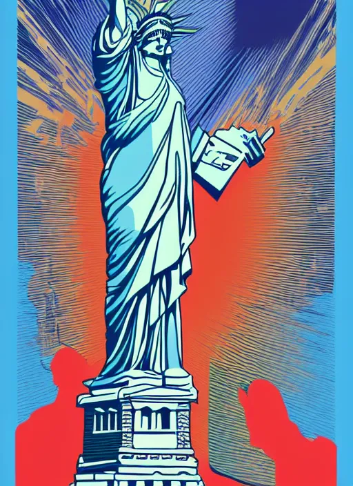 Prompt: propaganda statue of liberty by tristan eaton