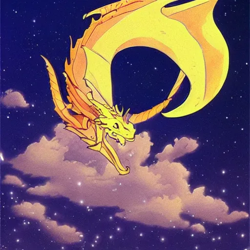 Prompt: beautiful dragon in the sky ,by Studio ghibli, concept art, golden ratio