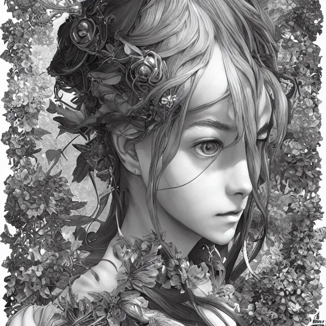 Image similar to the portrait of chaotic good female druid botanist as absurdly beautiful, gorgeous, elegant, young anime girl, an ultrafine hyperdetailed illustration by kim jung gi, irakli nadar, intricate linework, sharp focus, bright colors, octopath traveler, final fantasy, unreal engine 5 highly rendered, global illumination, radiant light, detailed and intricate environment