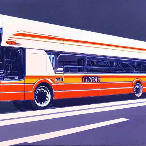 Prompt: concept art for bus with flamethrower, painted by syd mead, high quality