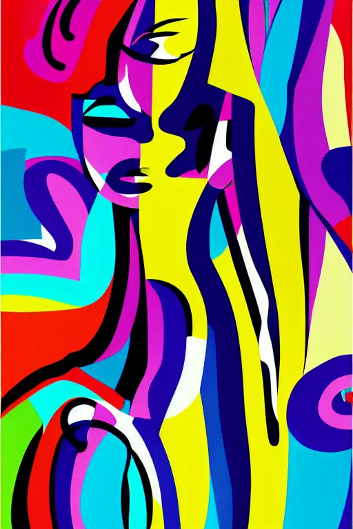 Image similar to vector style the abstract painting of an image of a lady artistic flat illustration art in the style of Bryen Frost