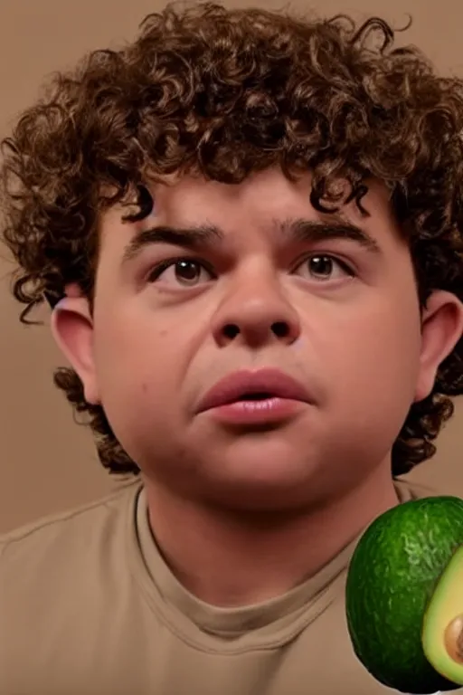 Image similar to 📷 gaten matarazzo face is an avocado seed 🥑, made of food, head portrait, dynamic lighting, 4 k