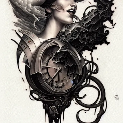 Image similar to traditional american tattoo art by peter mohrbacher, fine detail, black and white