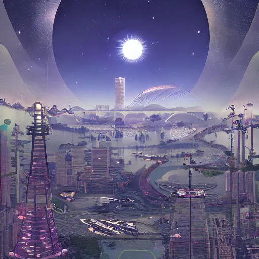 Prompt: solarpunk tokyo, the shores of infinity, extra detailed.