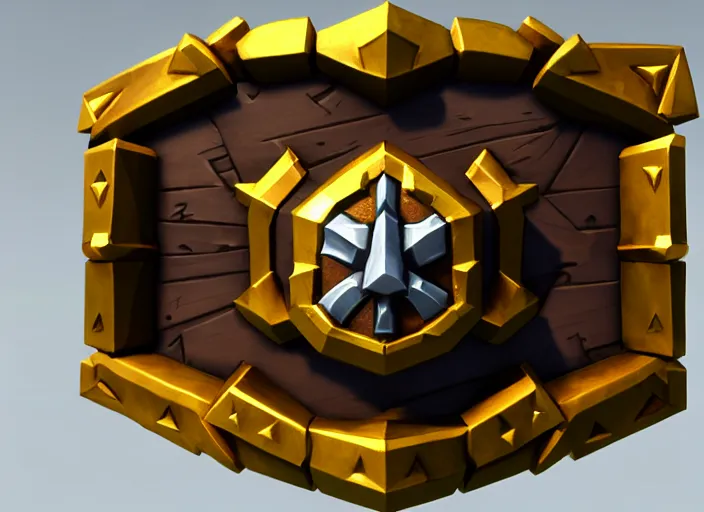 Image similar to gilded spiked wooden shield, stylized stl, 3 d render, activision blizzard style, hearthstone style