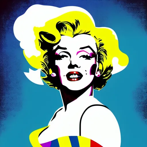 Image similar to marilyn monroe in a billowing white dress, updraft, fallout 7 6 retro futurist illustration art by butcher billy, sticker, colorful, illustration, highly detailed, simple, smooth and clean vector curves, smooth andy warhol style