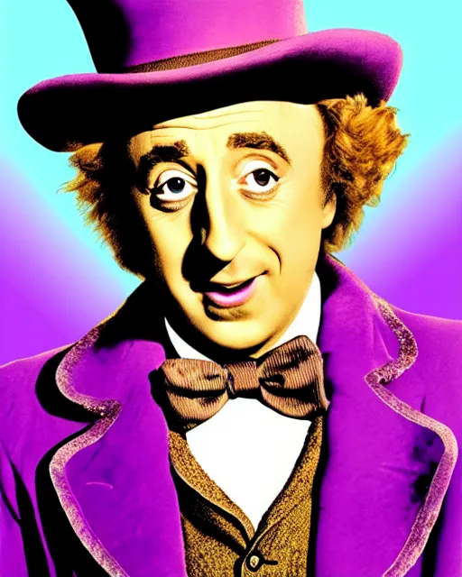 Image similar to gene wilder in willy wonka and the eggplant factory, digital art