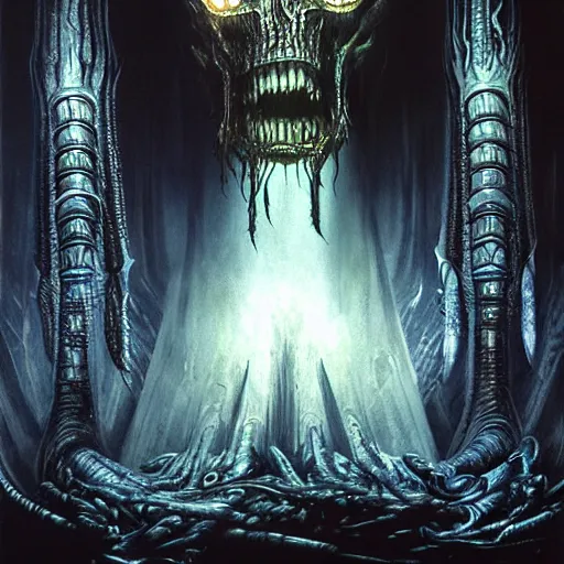 Image similar to chtulhu attacks, atmospheric lighting, painted, intricate, volumetric light, ultra detailed by giger