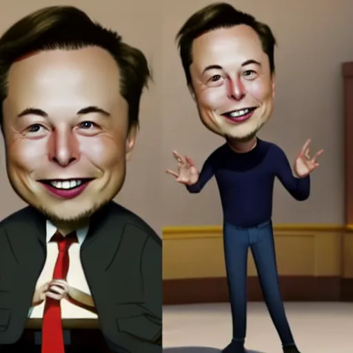 Image similar to elon musk animated in a disney movie 4 k quality super realistic