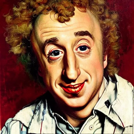 Image similar to a portrait painting of Gene Wilder. Painted by Norman Rockwell