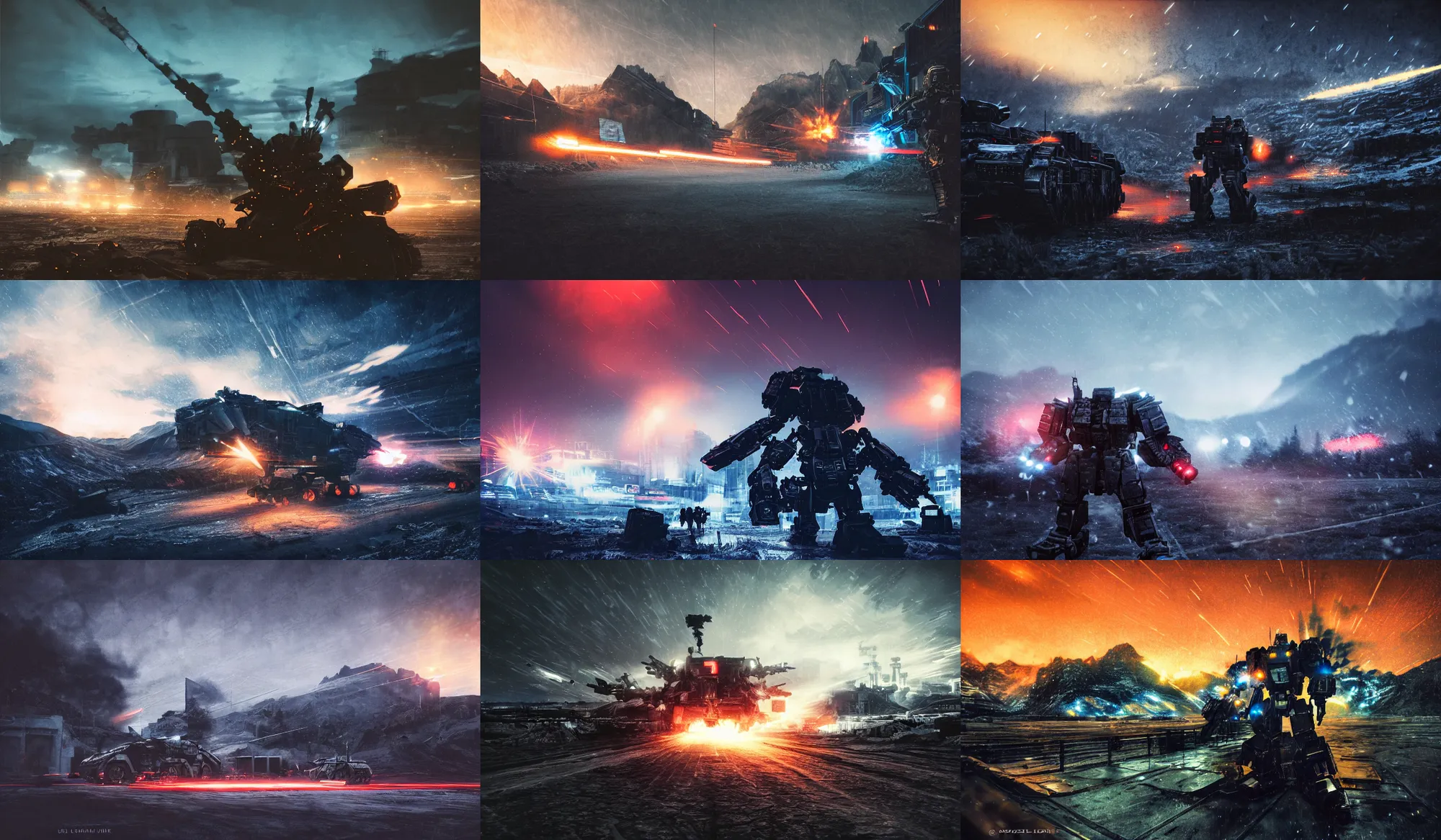 armored core v by liam wong, booster flares, snow | Stable Diffusion ...