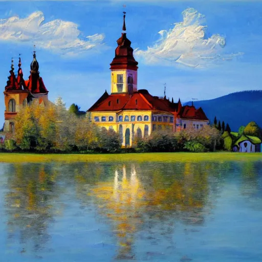 Prompt: a beautiful impasto oil painting of the city of the chiemsee, digital art