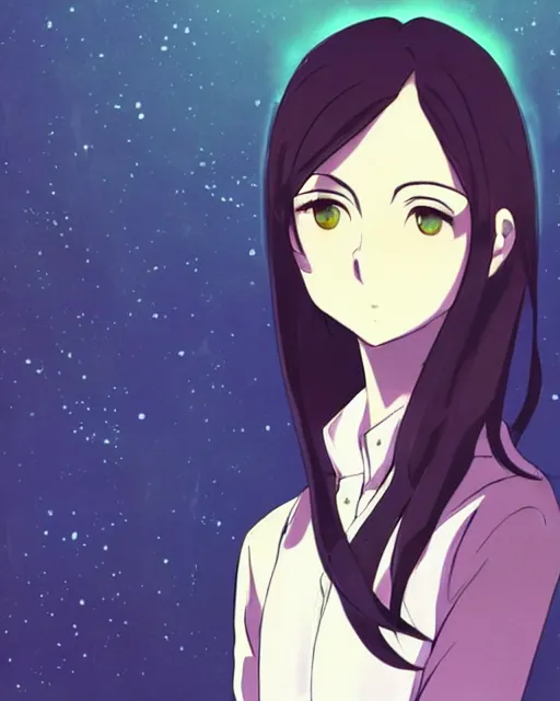 Image similar to style of makoto shinkai, loish : : gorgeous willa holland : : evil witch, swirling black magic : : symmetrical face, symmetrical eyes : : full body pose : : gorgeous black hair : : magic lighting, low spacial lighting : :