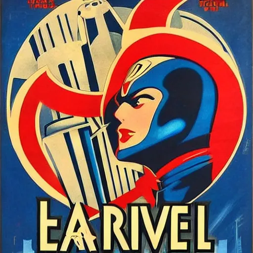 Image similar to vintage art deco movie poster of a marvel movie