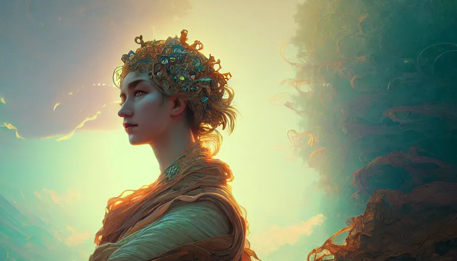 Image similar to dust goddess, epic scene, highly detailed, high quality, 8 k, 4 k, octane render, digital painting, alena aenami, lilia alvarado, shinji aramaki, karol bak, alphonse mucha, tom bagshaw