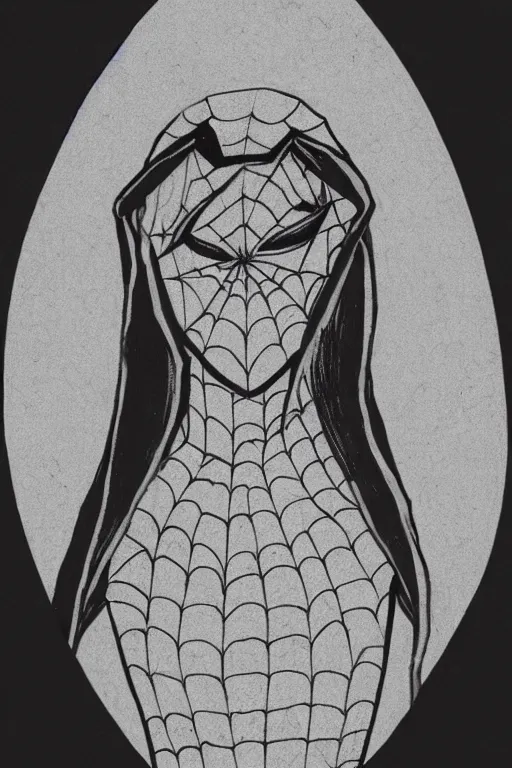 Prompt: a portrait of spider gwen in the style of leonardo da vinci drawing,, single head, no double head,