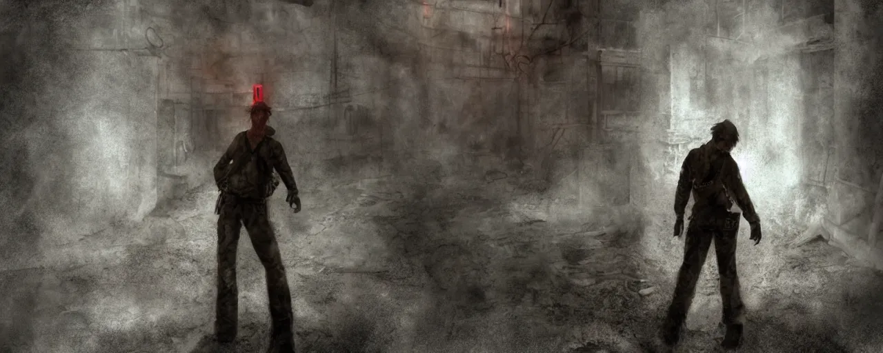 Image similar to concept art of mario trapped in silent hill, resident evil, horror, occult, terror, mist, volumetric render, digital painting, detailed painting