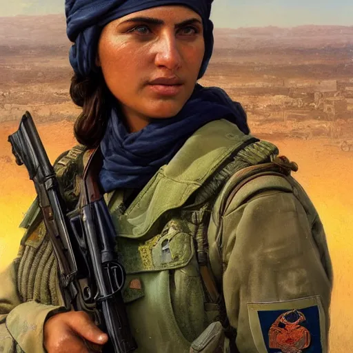 Image similar to beautiful YPJ soldier in the defense of Kobanî in the siege of Kobanî, detailed, centered, digital painting, artstation, concept art, donato giancola, Joseph Christian Leyendecker, Boris Vallejo, Breathtaking, 8k resolution, extremely detailed, beautiful, establishing shot, artistic, hyperrealistic, beautiful face, octane render