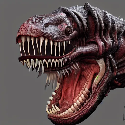 Image similar to A Trex-dog-xenomorph crossbreed, illustrated by Antoine Verney-Carron, trending on artstation, 4k, 8k, artstation 3d render, artstation 3d, artstation graphics, artstation lighting