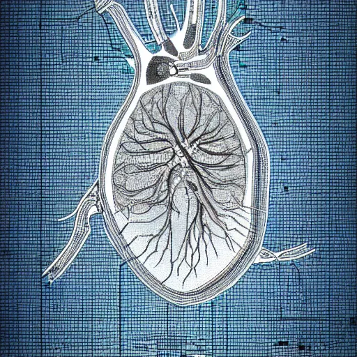 Prompt: liver anatomy concept art, blue print, texture of electronic circuit, intricate details, da vinci