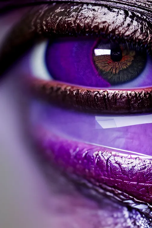 Image similar to macro photography of a hyper realistic purple shaded eye. forest reflexion details in the eye. epic scale, insanely complex, hyperdetailed, sharp focus, hyper realism, artstation, cgsociety, 8 k, bright colors, by takato yamamoto, unreal engine 5