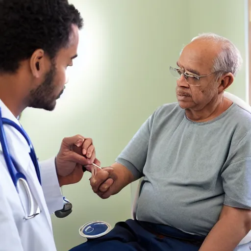 Prompt: a patient having his blood pressure measured