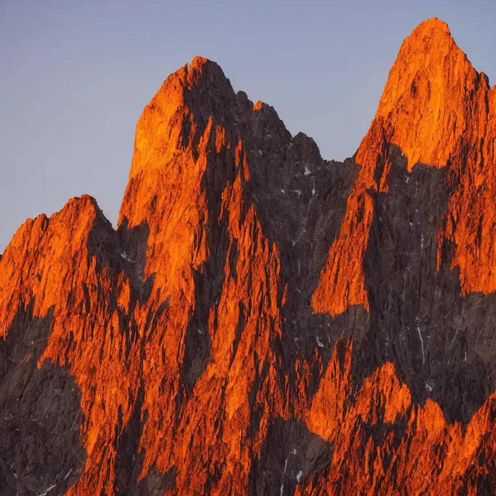 Image similar to towering, otherworldly mountains, golden hour