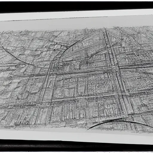 Image similar to pencil sketch of fully destroyed city after nuke bird view, high details