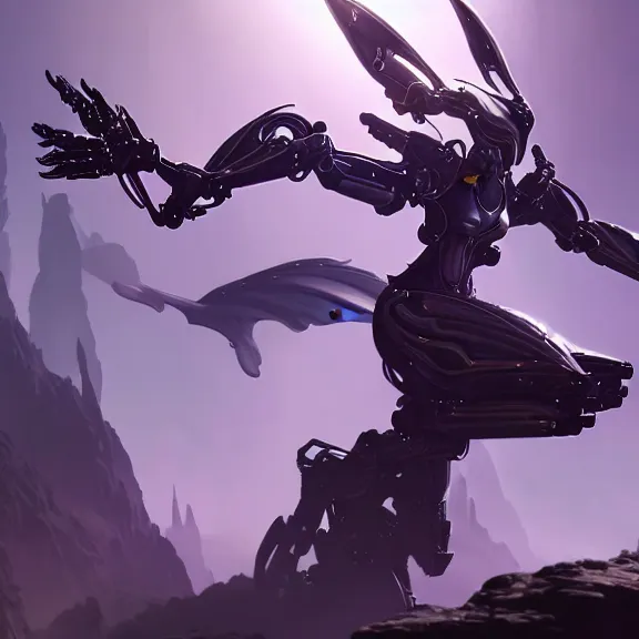 Image similar to extremely detailed cinematic low ground shot of a giant 1000 meter tall beautiful stunning saryn prime female warframe goddess, that's an anthropomorphic hot robot mecha female dragon, silver sharp streamlined armor, detailed head, sharp claws, glowing Purple LED eyes, sitting cutely in the background on top of a mountain, a tiny forest with a village in the foreground, fog rolling in, dragon art, warframe fanart, Destiny fanart, micro art, macro art, giantess art, fantasy, goddess art, furry art, furaffinity, high quality 3D realistic, DeviantArt, Eka's Portal, HD, depth of field