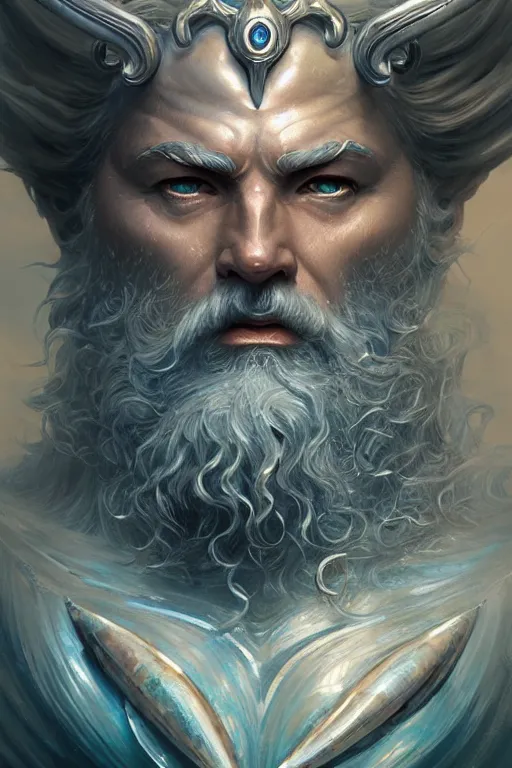 Image similar to poseidon humanoid god of the sea, trident, highly detailed, d & d, fantasy, highly detailed, digital painting, trending on artstation, concept art, sharp focus, illustration, art by artgerm and greg rutkowski and magali villeneuve