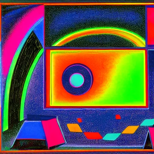 Image similar to neon void, rainbow road in the distant deep space, liminal, by dr. seuss and max ernst