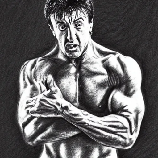 Prompt: a pencil sketch of Sylvester Stallone scratching his head