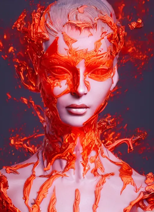 Image similar to sculpture made of flame, portrait, female, future, torch, fire, harper's bazaar, vogue, fashion magazine, intricate, concept art, close up, ornate, luxury, elite, elegant, trending on artstation, by ruan jia, by Kenneth Willardt, by ross tran, by WLOP, by Andrei Riabovitchev,