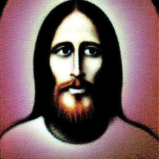 Image similar to vhs static overlay of jesus apparition, vhs, 1 9 9 0, highly realistic, highly detailed, vhs noise static, black and white, vhs glitch