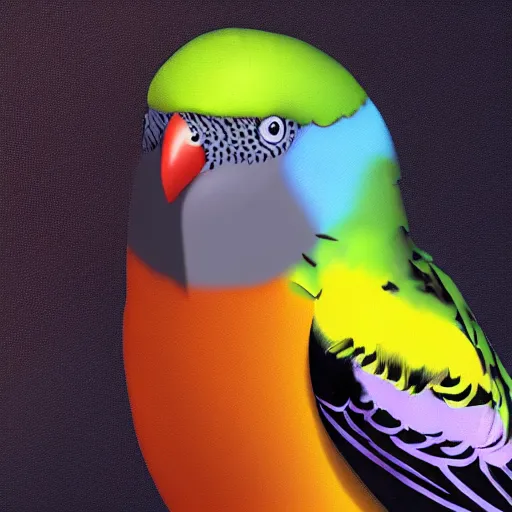 Prompt: an oil painting of a rainbow budgie with black spots, full hd, ue5, ue4, unreal engine 5, artstation