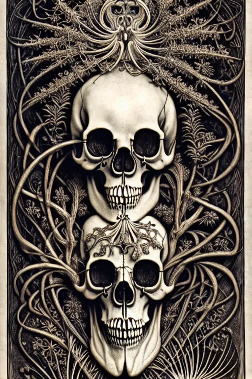 Image similar to art forms of nature by ernst haeckel, memento mori by arthur rackham, ornate antique porcelain beautiful skull mask, ultrasharp, photorealistic, hyperdetailed, octane render, polished, art nouveau, neo - gothic, gothic, intricate ornamental organic filigree, art nouveau botanicals, art forms of nature by ernst haeckel, horizontal symmetry, symbolist, visionary