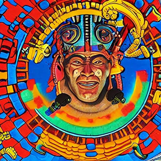 Image similar to mayan mural of dan akroyd piloting a ufo, national geographic, history channel