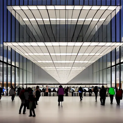 Image similar to marketing photo of an Apple store designed by Saha Hadid,