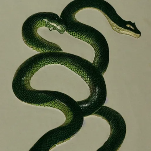 Image similar to long green serpent reptile combined with Solid Snake