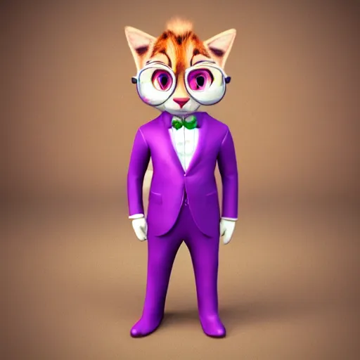 Image similar to portrait, 3d render , anthropomorphic cat, wearing a Pink tux, in the style of Zootopia