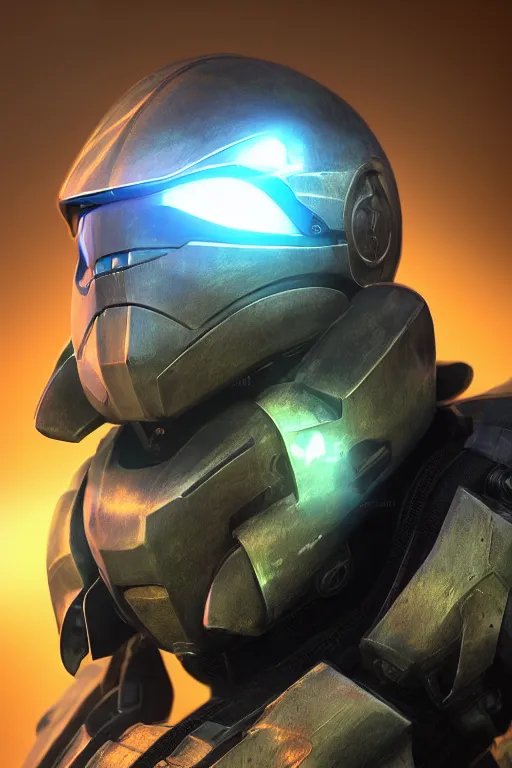 Image similar to robot ninja mask helmet halo master chief radiating a glowing aura global illumination ray tracing hdr fanart arstation by ian pesty and katarzyna da „ bek - chmiel