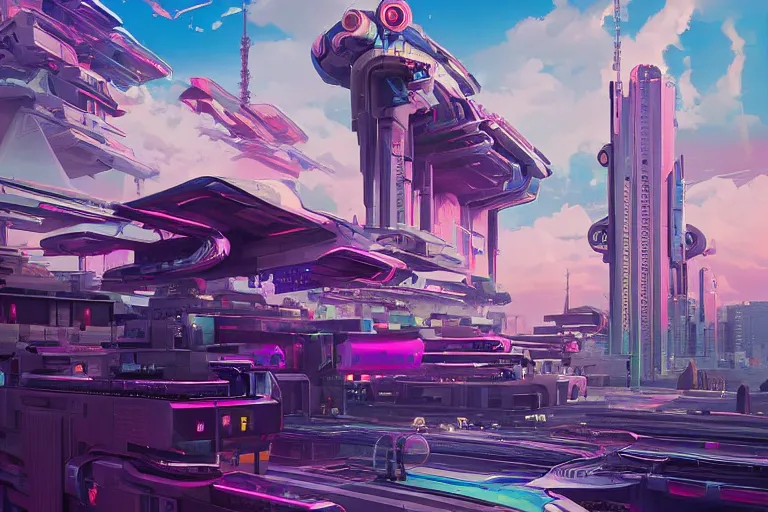 Image similar to a beautiful matte masterpiece of futuristic tokio at summer by beeple and rhads, trending on artstation, featured on behance, intricate, rectilinear.