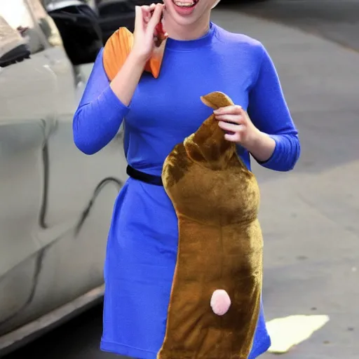 Image similar to scarlett johansson wearing a hamster costume