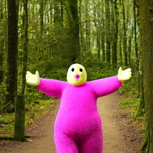 photo of Mr Blobby chasing you through the woods | Stable Diffusion ...