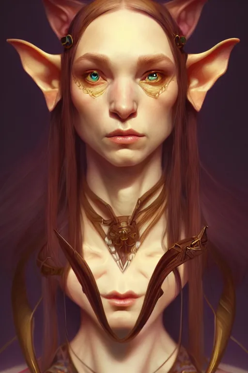 Image similar to portrait of an elf - goblin crossbreed using the golden ratio, highly detailed, digital painting, artstation, sharp focus, illustration, art by tan zi and ayanamikodon and alphonse mucha and wlop