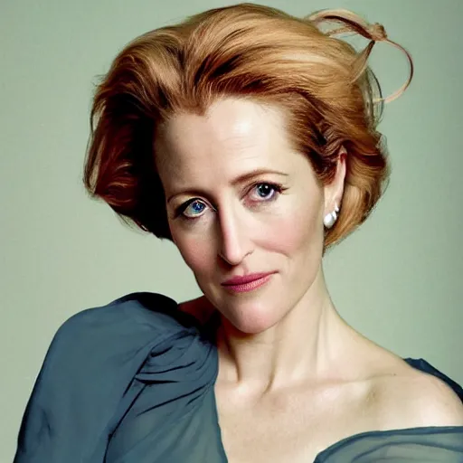 Image similar to a portrait of gillian anderson by aaron ruell and mario testino