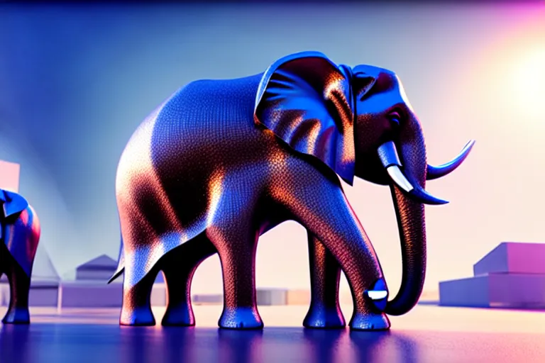 Prompt: huge diamond elephant, ray tracing, rtx, sunlight, many details, octane render, high quality, 8 k