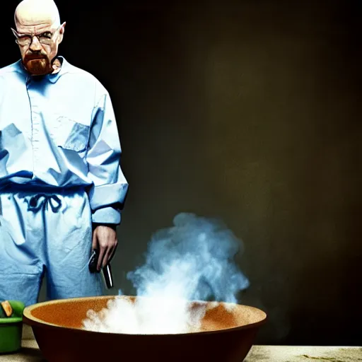 Prompt: walter white cooking meth with jesus, award winning photograph, 4 k, hd, focus, hdr